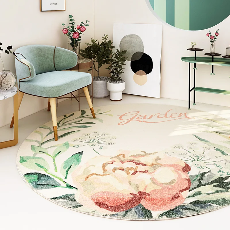 

Bedroom Kids Hanging Basket Chair Sofa Non-Slip Floor Mat American Country Style Round Carpet Beauty Flower Home Decor Area Rugs