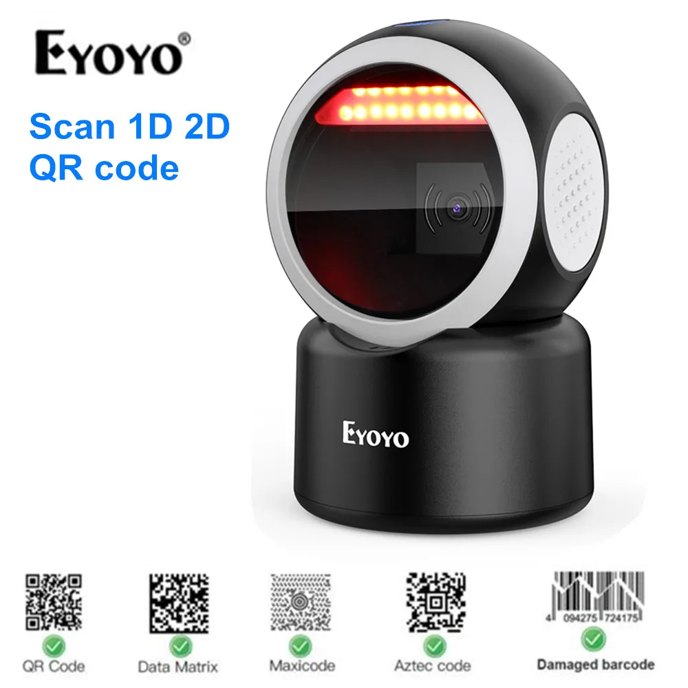 Сканер штрих кода Eyoyo для настольного ПК 1D/2D всенаправленный USB проводной