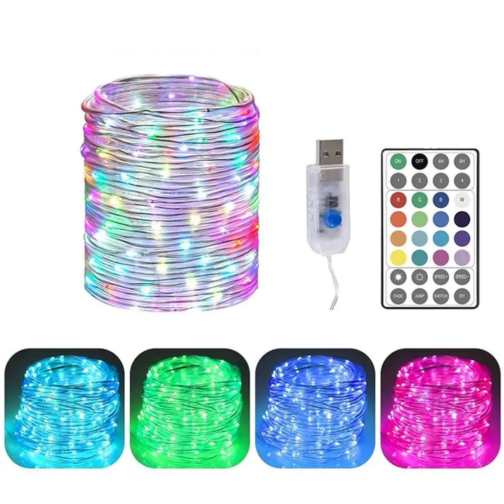

10M 100 LED USB LED String Lights Fairy Garland Copper Wire Lamp For Christmas Wedding Party Garden Decoration 4 Modes