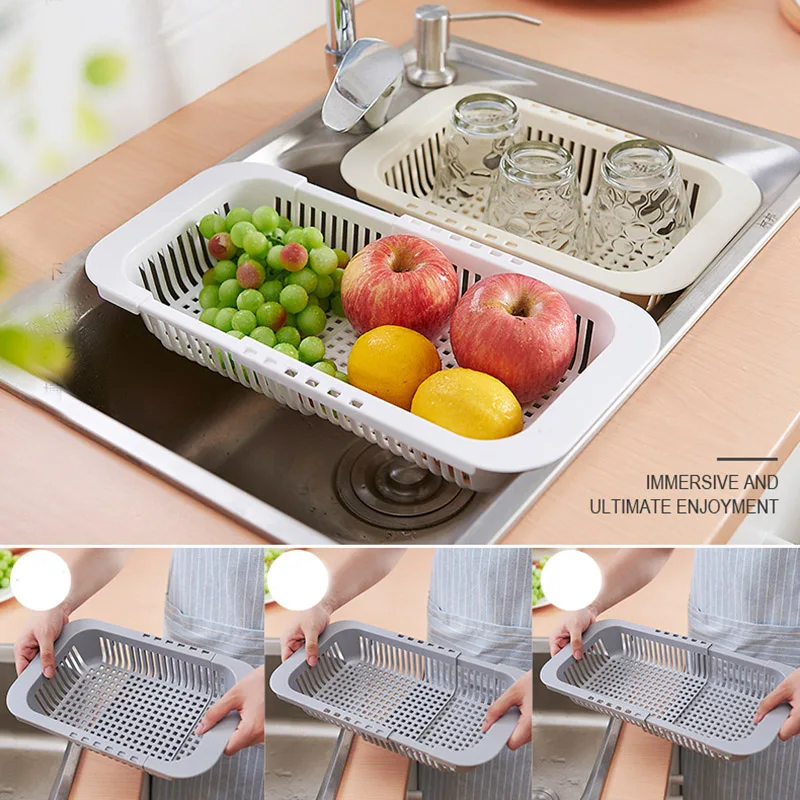 

New Adjustable Sink Drain Basket Rack Pull Retractable Storage Rack Sink Shelf Kitchen Accessories SCI88