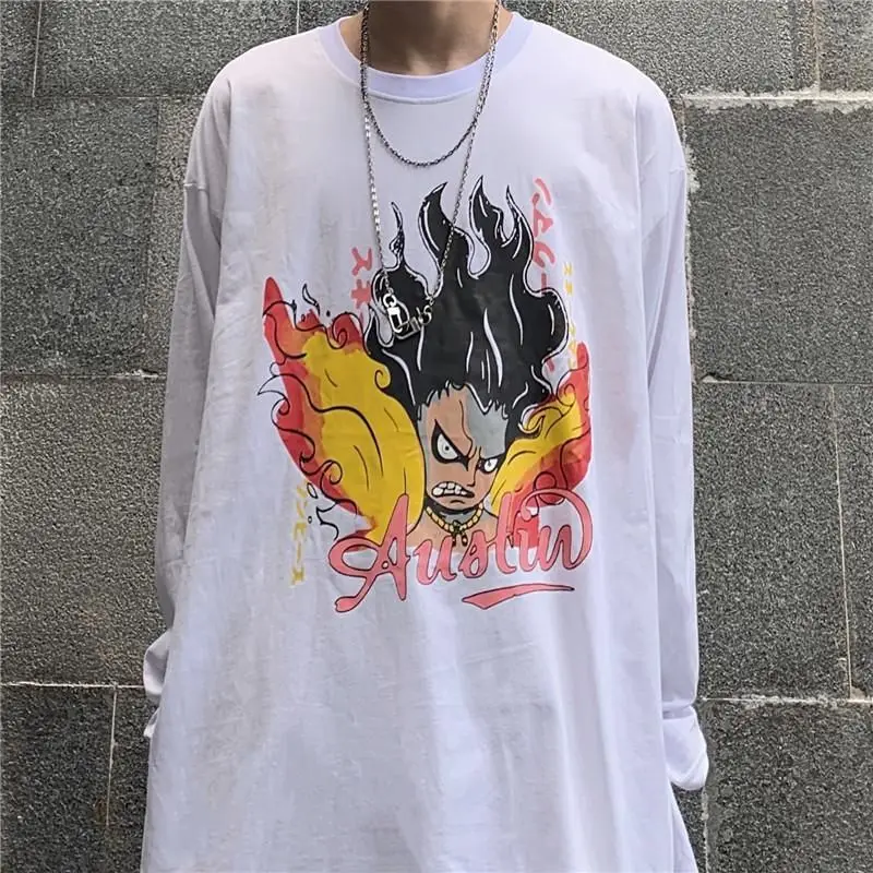 

T-shirt Men's And Women's 2021 Autumn New Korean Ins Harajuku Cartoon Character Printing Loose Long Sleeve Fashion Goth Print