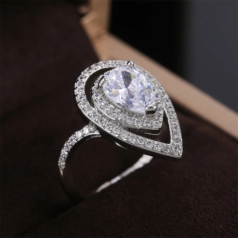 

BIJOX STORY Luxury Charm 925 Sterling Silver Ring with Water Drop Shape Zircon Gemstone Rings for Female Wedding Engagement Gift