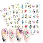 Наклейки для ногтей, 1 лист, с весенней водой, золотые, бронзовые, цветочные, с листьями, абстрактные, с человеческим лицом, фольга для ногтей, для маникюра