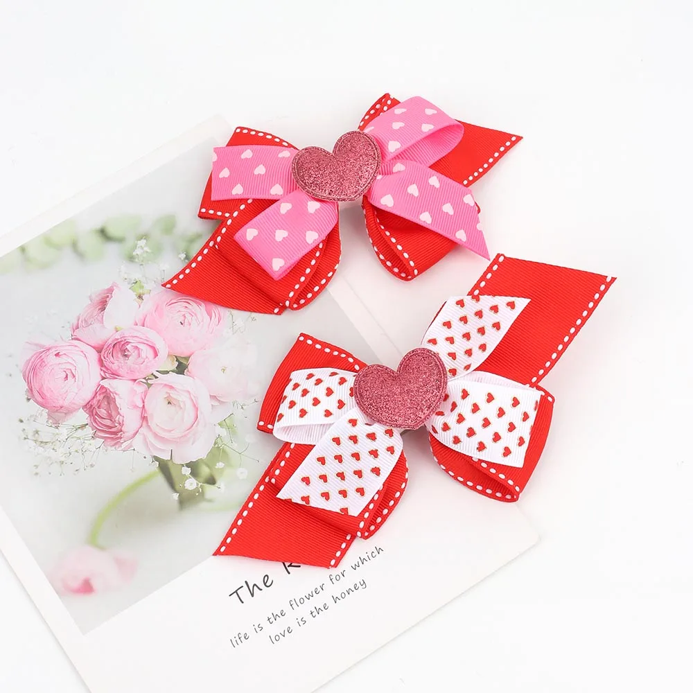 

Oaoleer 6 " Large Baby Hair Bows Clips Cute Heart Double Layer Pink Hairpins Barrettes for Baby Girls Sweet Hair Accessories