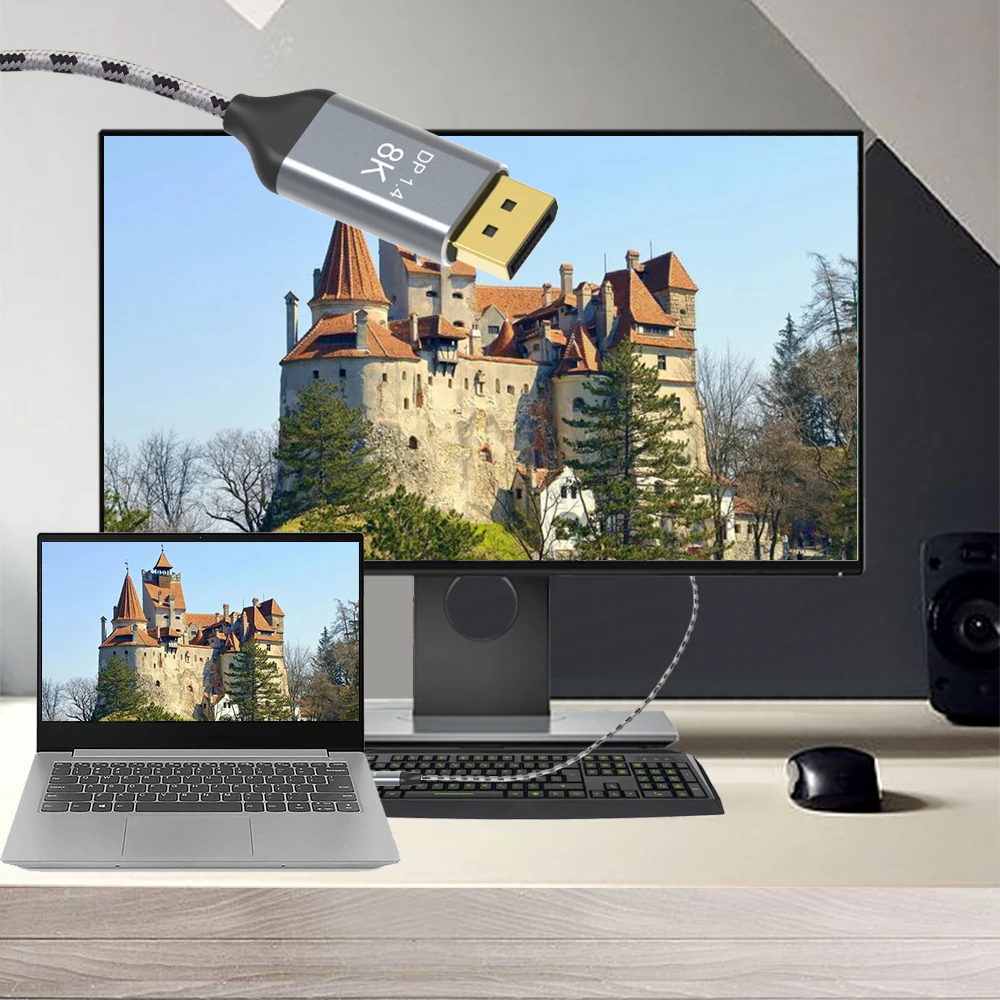 Прочный конвертер Thunderbolt 3 с USB C на DisplayPort 8K UHD DP1.4 кабель в полоску 1 м 2 поддержка
