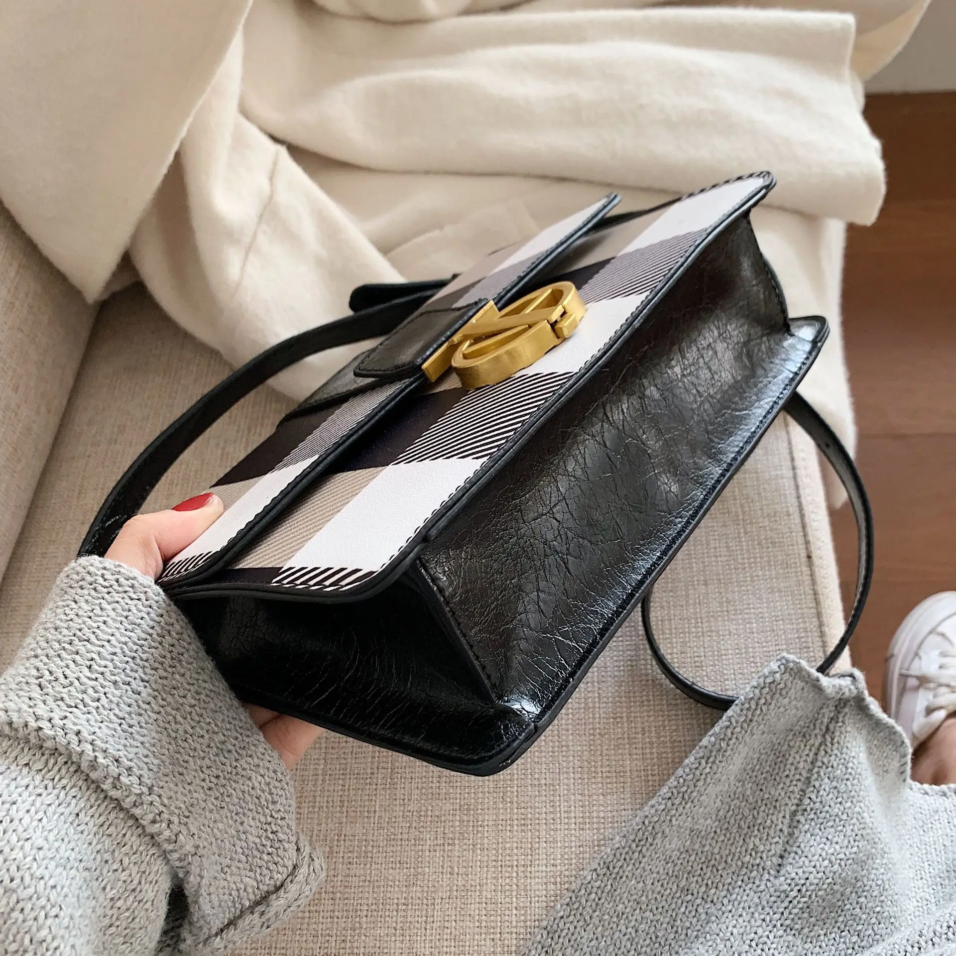 Полосатые сумки через плечо для женщин с металлическим замком сумка женские