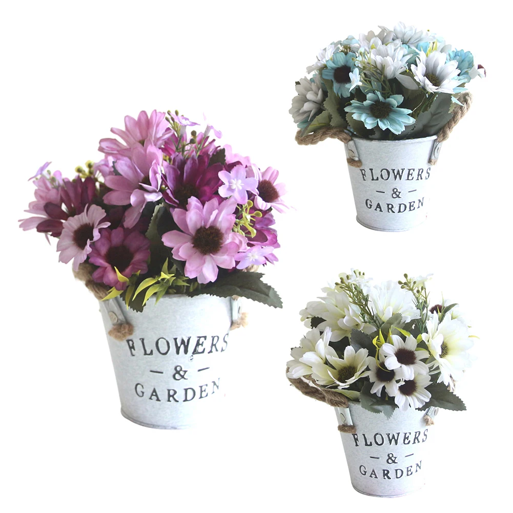 1Pc Potted Artificial Chrysanthemum Flower Bonsai Vivid Simulation Flowers Garden Wedding Party Home Decor (With Pot) | Дом и сад