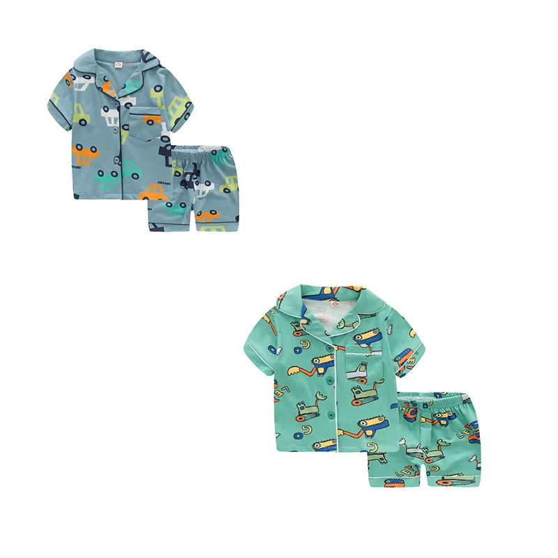 

Пижама TUONXYE детская с коротким рукавом, комплект для мальчиков и девочек, Хлопковая пижама с мультяшными экскаваторами, одежда для сна, на ле...