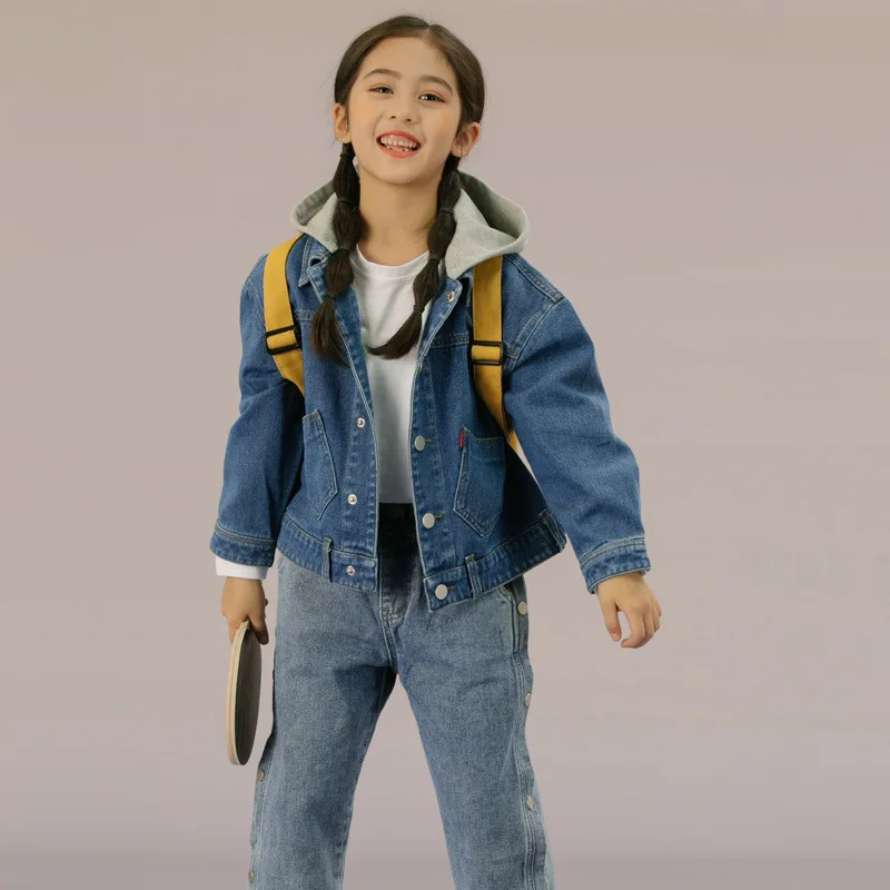 

Autumn Jacket New Girls Shirt Jacket Big Kid Denim Jacket Hoodie Trend Simple Wind Cardigan Short Jacket