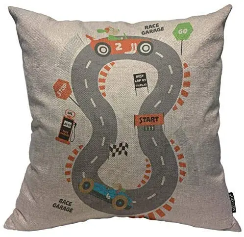 

Pooizsdzzz Race Garage Throw Pillow Cover Race Cars Runway Race Print Decorative Square Pillow Case for Home Bedroom