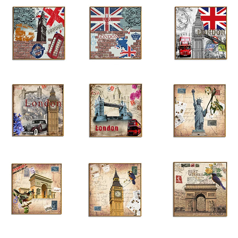 Плакат на холсте с изображением пейзажа Лондона и Парижа Биг-Бена Красного