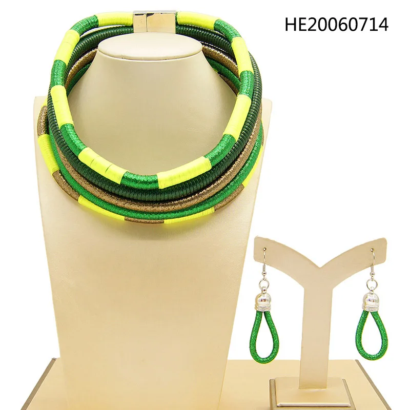 

Yulaili Multicolor Multi-layer Woven Women Choker Earrings African Bridal Wedding Party Jewelry Sets Free Shipping