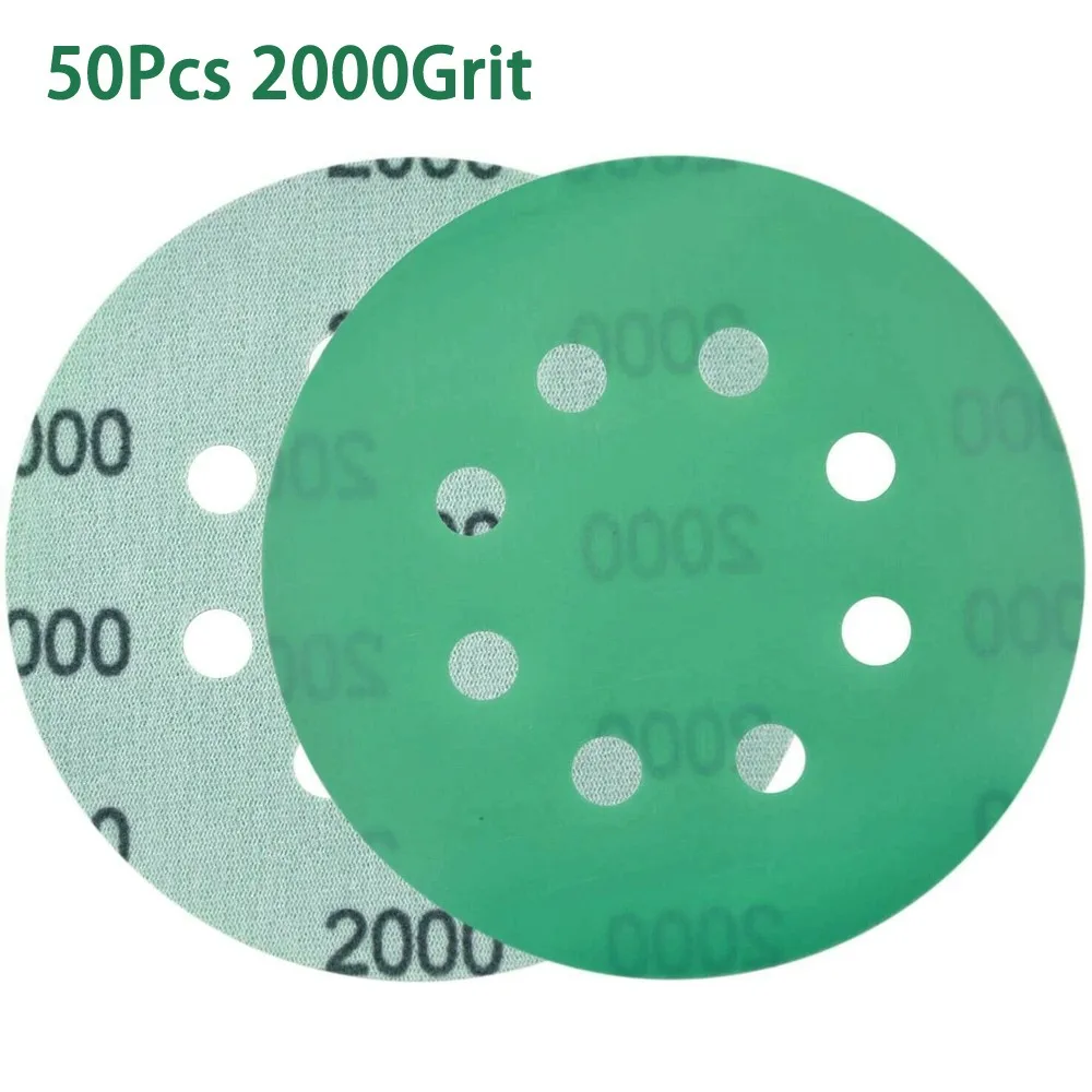 

50PCS 125mm 5in 8Holes Wet/Dry Green Film Abrasives Sanding Discs Hook&Loop Sandpaper 1000Grit Schuurpapier Outils Abrasifs