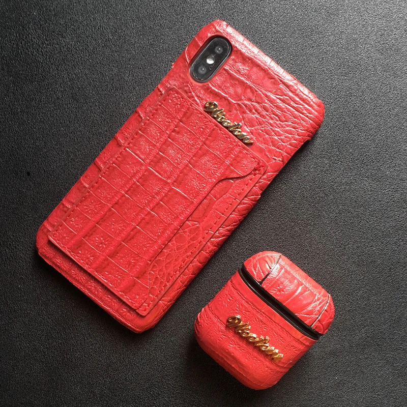 1 Set Red Чехол-подставка из крокодиловой кожи для iPhone 11 Pro 6s 6 7 8 Plus X XS Max XR карта, карман, держатель чехол для Airpods чехол - Цвет: 1 Set Red