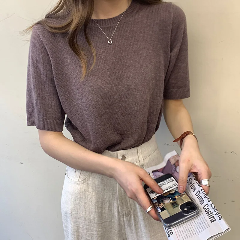 

2021 New Summer T Shirt Women T-Shirt Woman Clothes Female Tops Short Sleeve Women's Top Knit Tee Shirts Tops