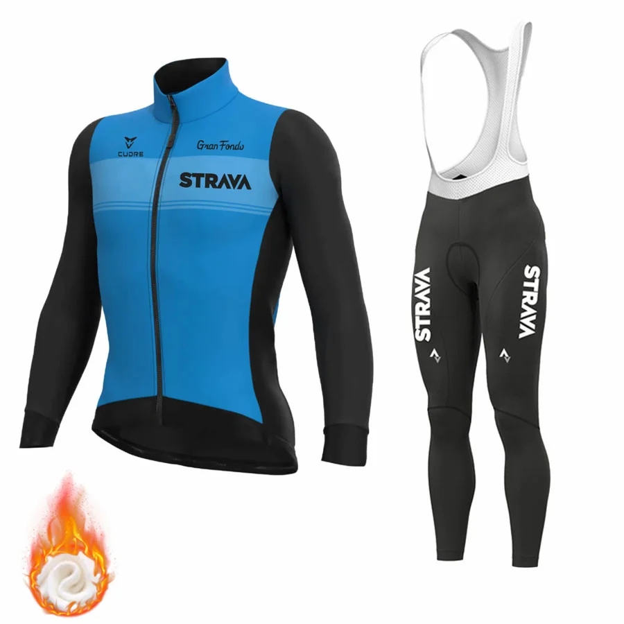 

2022 STRAVA Winter thermal fleece Bicycle Clothing suits Cycling Jersey Set Sport bike MTB riding clothing Bib Pants Warm sets