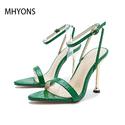 

Women's shoes spring/summer 2021 new super high-heeled metal plating with pointed cross strap Roman sandals 35-42 Size