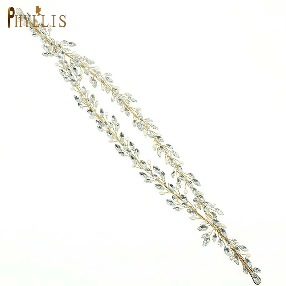 

PHYLLIS A30 Golden Bridal Headband Headpieces Wedding Bridal Pearl Crystal Headwear For Bride Hair Accessories Jewelry Tiara