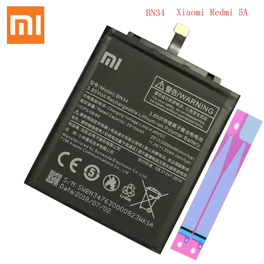 Оригинальный аккумулятор для телефона Xiaomi Redmi 5A 5 0 &quotBN34 2910 мАч|Аккумуляторы