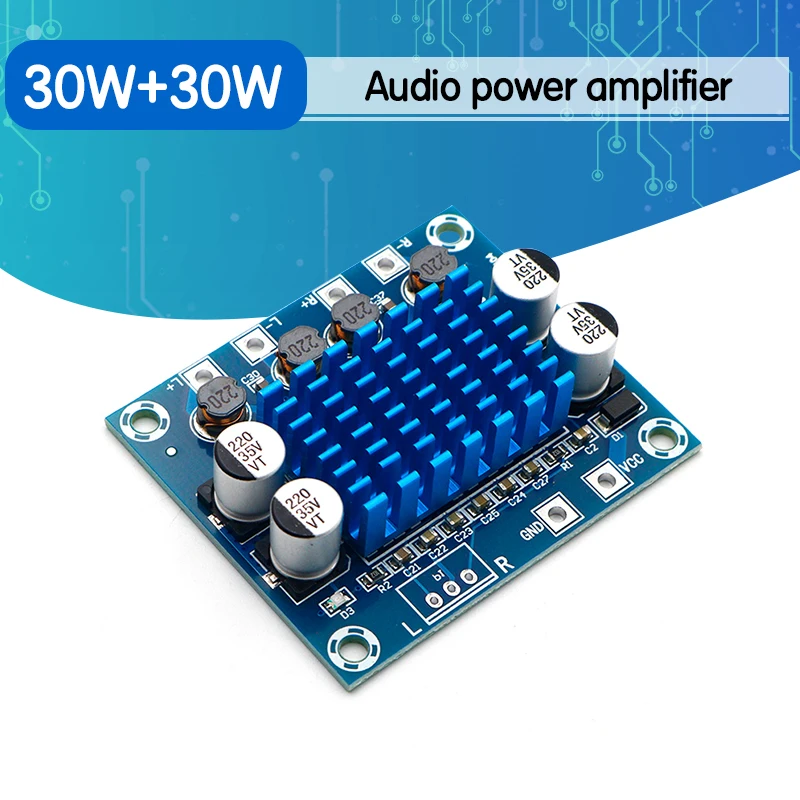 

TPA3110 XH-A232 2.0 Channel Digital Stereo Audio Power Amplifier Board DC 8-26V 3A C6-001 Microphone Preamp Operational Chips