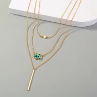 cool turquoises pendants multilayer choker necklace women long bohemian gold chain necklaces fashion jewelry gifts