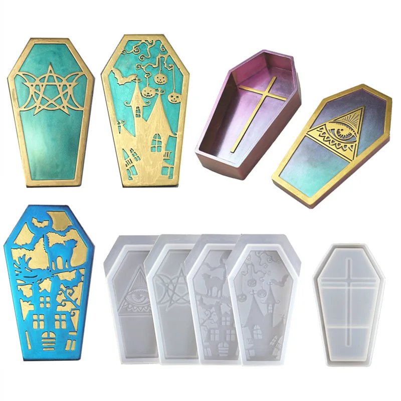 

2022 Coffin Trinket Box Jewelry Silicone Mold Halloween Coffin Container Mold Resin Art Supplies Silicone Mold for Resin Making