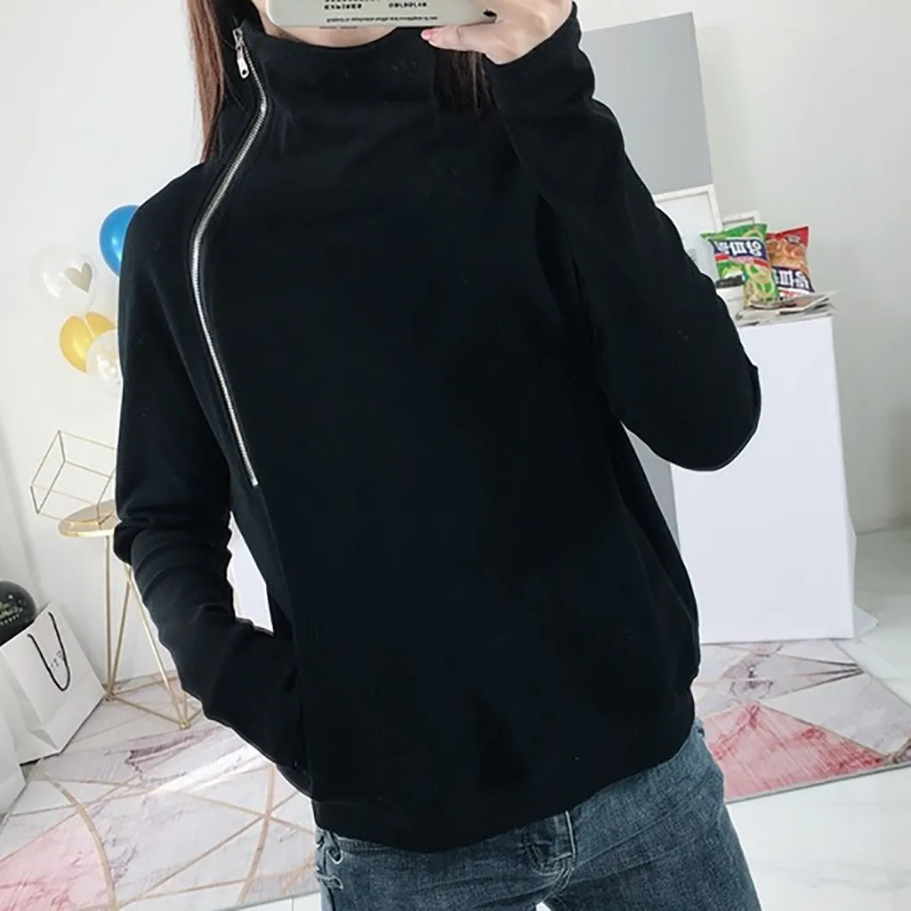 Винтажный Черный Однотонный свитер на молнии с длинными рукавами осеннее пальто