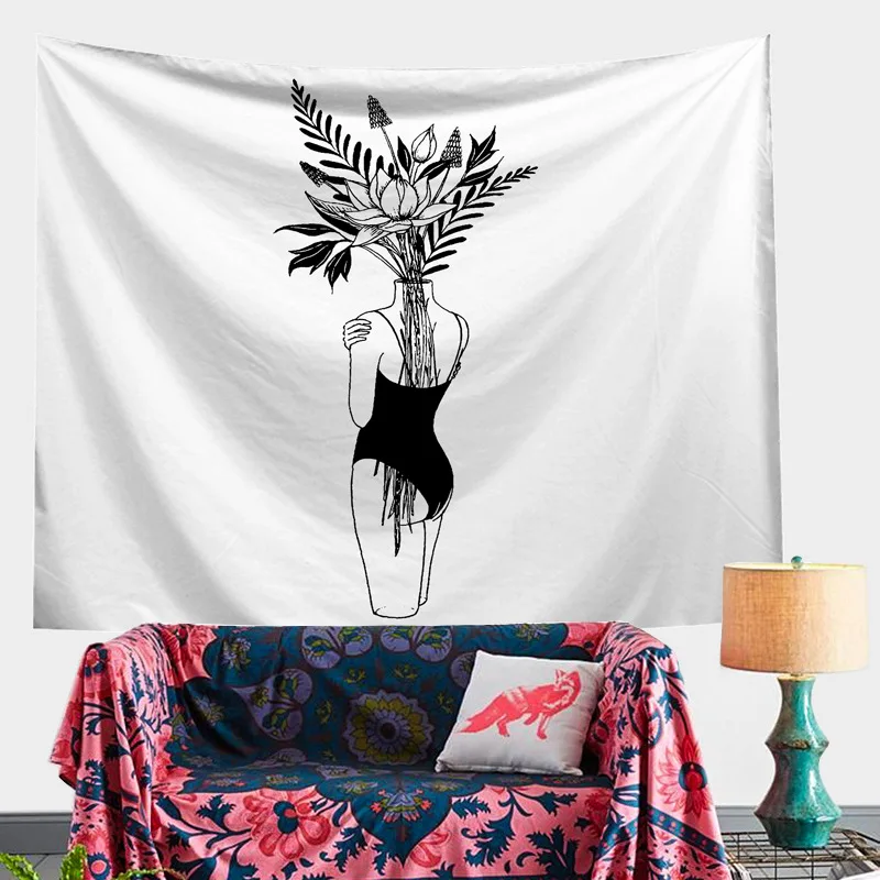 Черно белый гобелен в стиле хиппи простой цвет психоделическая спальня домашний