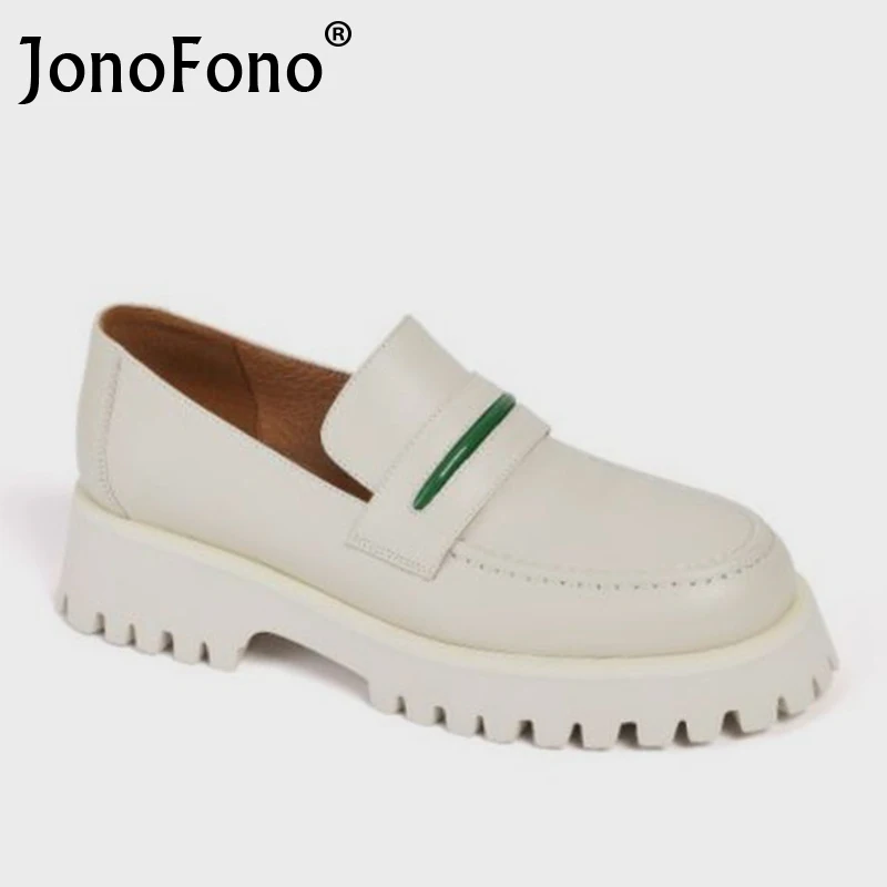 

JonoFono Size 33-40 Women Shoes Real Leather Pumps Thick Heels Mixed Color Shallow Fashion Casual Spring Ladies Footwear