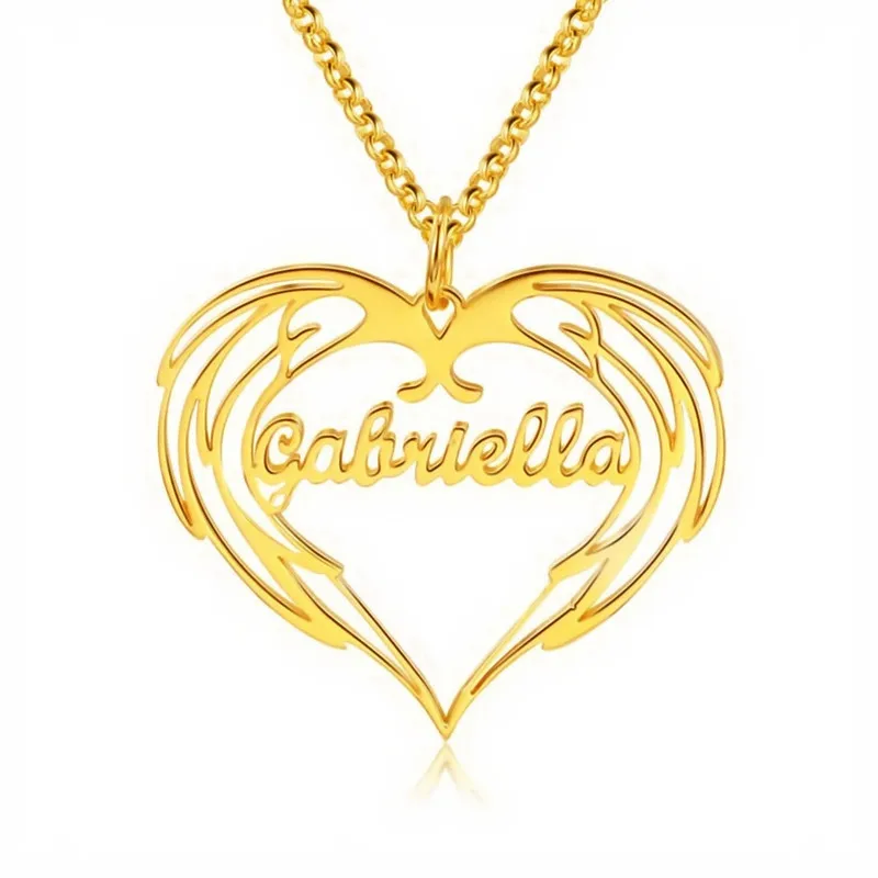 

Romantic Love Heart Name Pendant Necklace Personalized Jewelry Custom Nameplate Necklaces Stainless Steel Chain Colar Best Gift