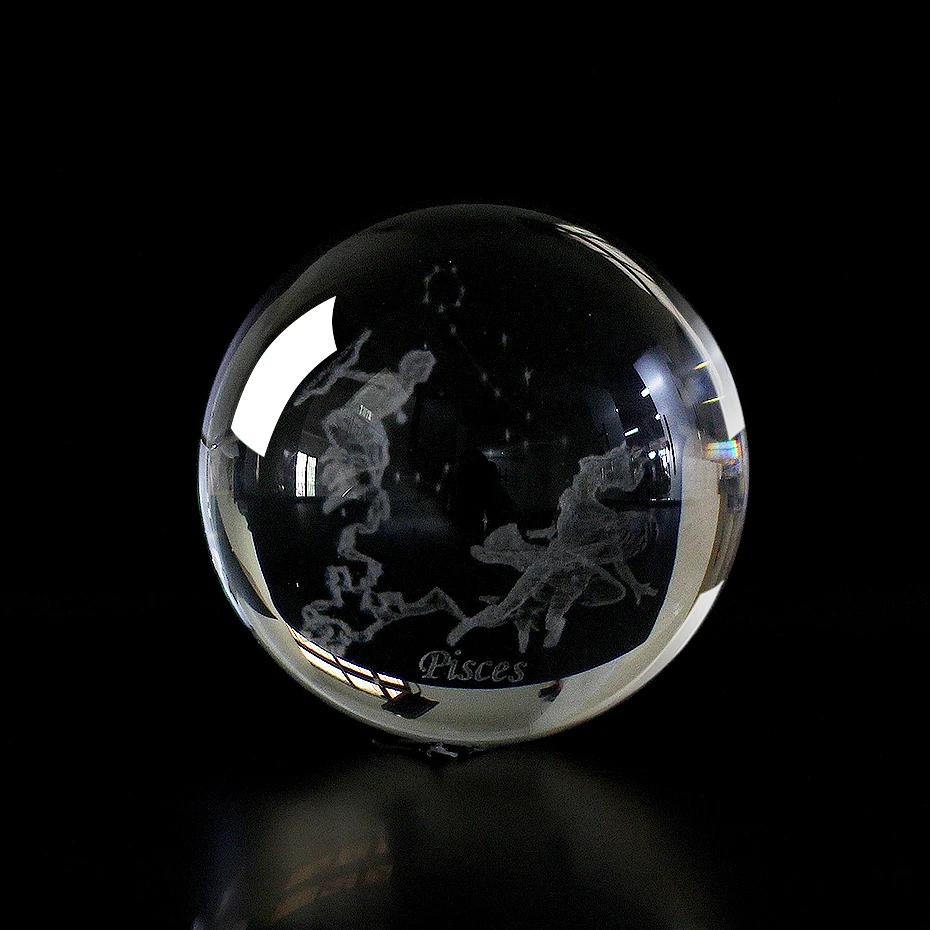 Pisces 60 MM 3D Zodiac Sign Star Crystal Ball Laser Engraved Glass Sphere Crystal Craft Home Decor Birthday Gift Ornament - Цвет: Pisces