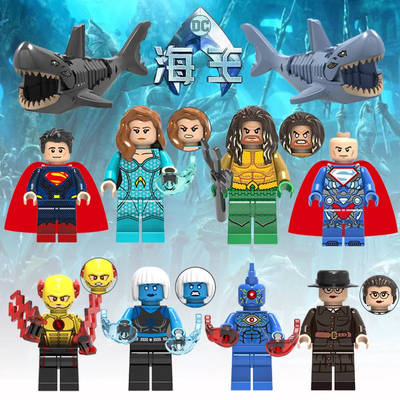 10 шт./компл. MOC Aquaman Mera Wonder Woman обратная вспышка Luthor Супермен убийца 2 акулы