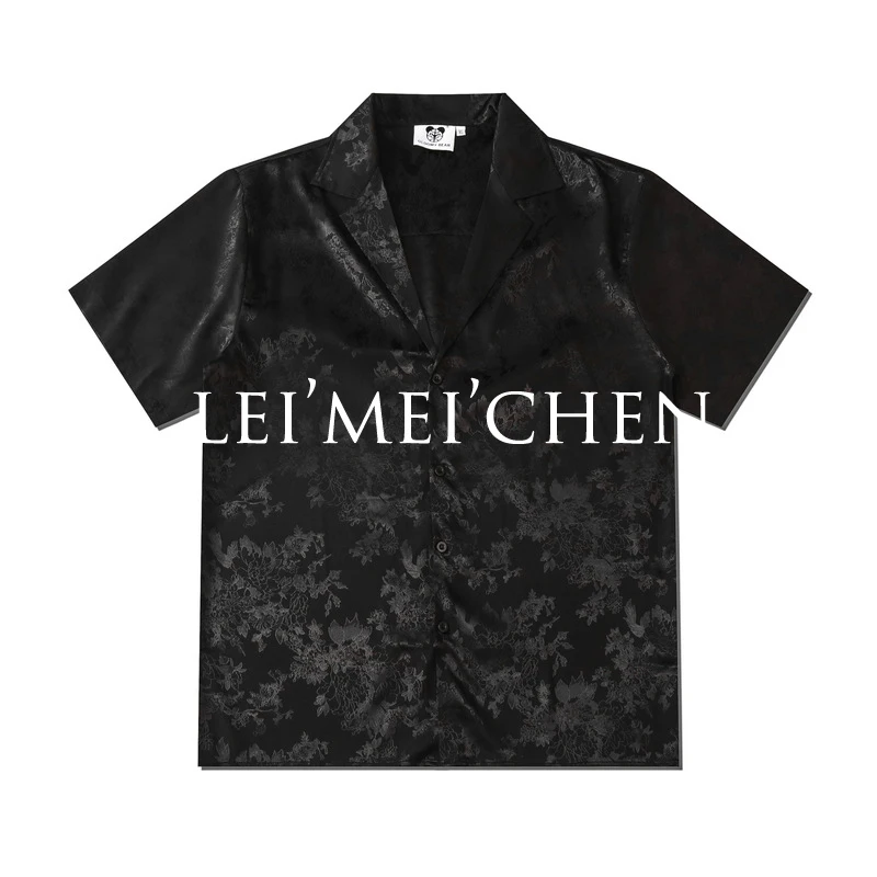 

LEIMEICHEN Harajuku Men Shirts Black Flower Print Short Sleeve Single Breasted Loose Shirt 2020 Hip Hop Streetwear Unisex CST01