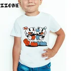 Детская забавная футболка с мультяшным принтом Cuphead, удобные топы с коротким рукавом для мальчиков и девочек, детская повседневная одежда