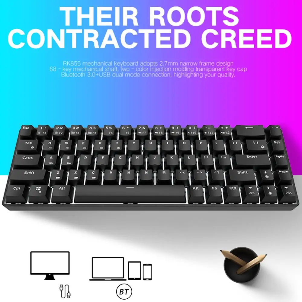 

68 Keys Dual Mode Bluetooth Blue/Red/Brown Switch USB Wired Backlight Ergonomic Mechanical Keyboard for Gamer Office