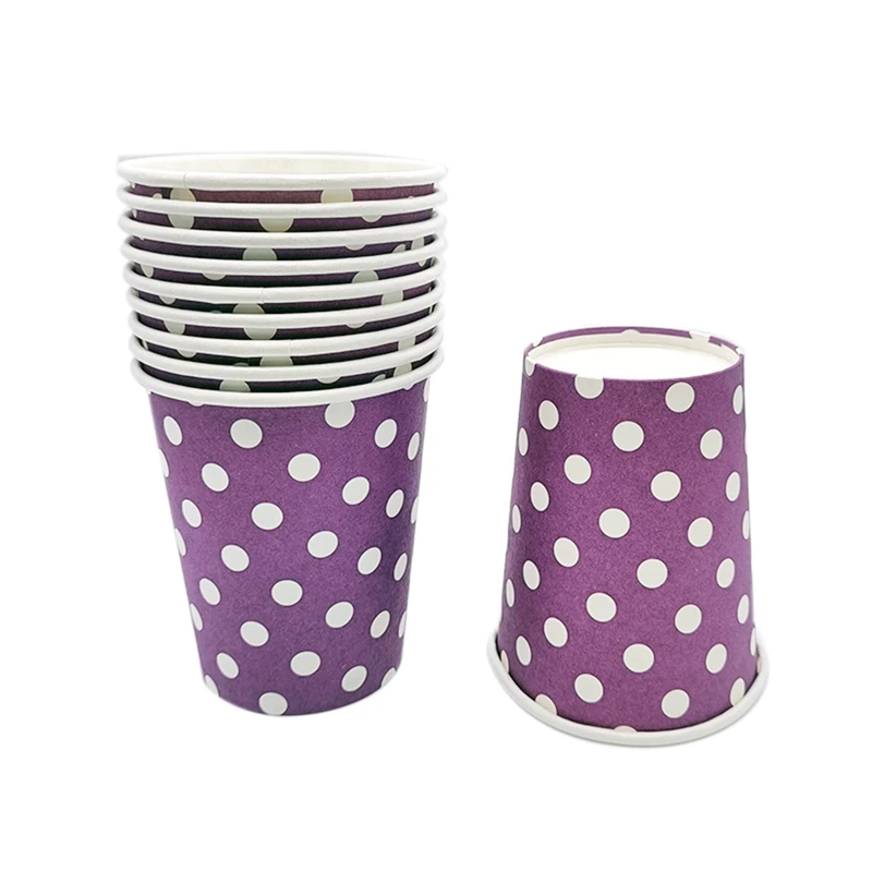 

Упаковка из 10 бумажных стаканчиков 250 мл-дизайн в горошек-летняя одноразовая посуда для барбекю и вечеринок-цвет фиолетовый
