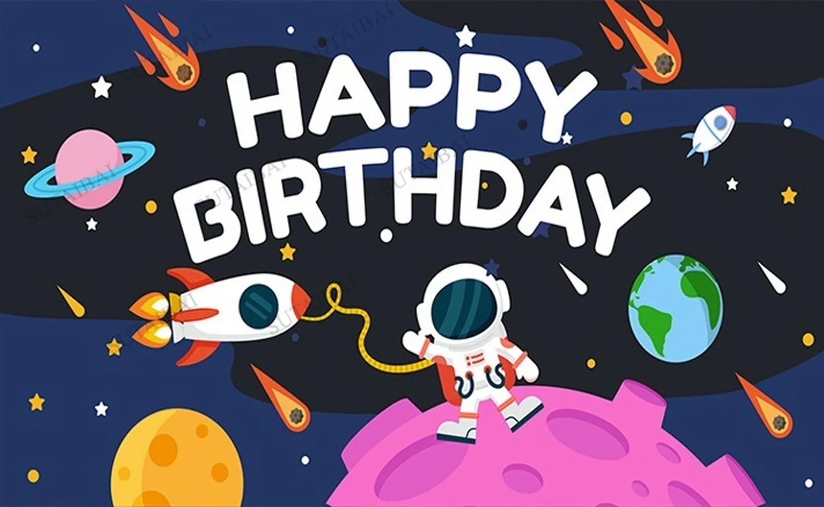 

Universe Space Theme Backdrop for Kid Happy Birthday Space Party Planet Decoration Galaxy Astronaut To The Moon Photo Background