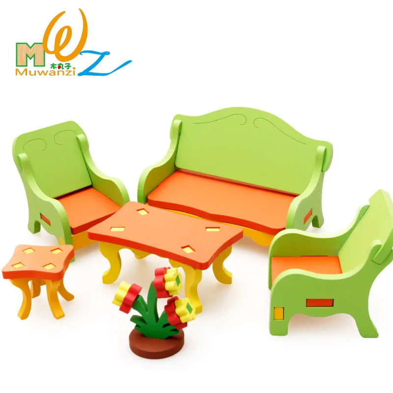 

Children's wooden creative educational toys 3D model wooden three-dimensional puzzle board mini furniture toys M28