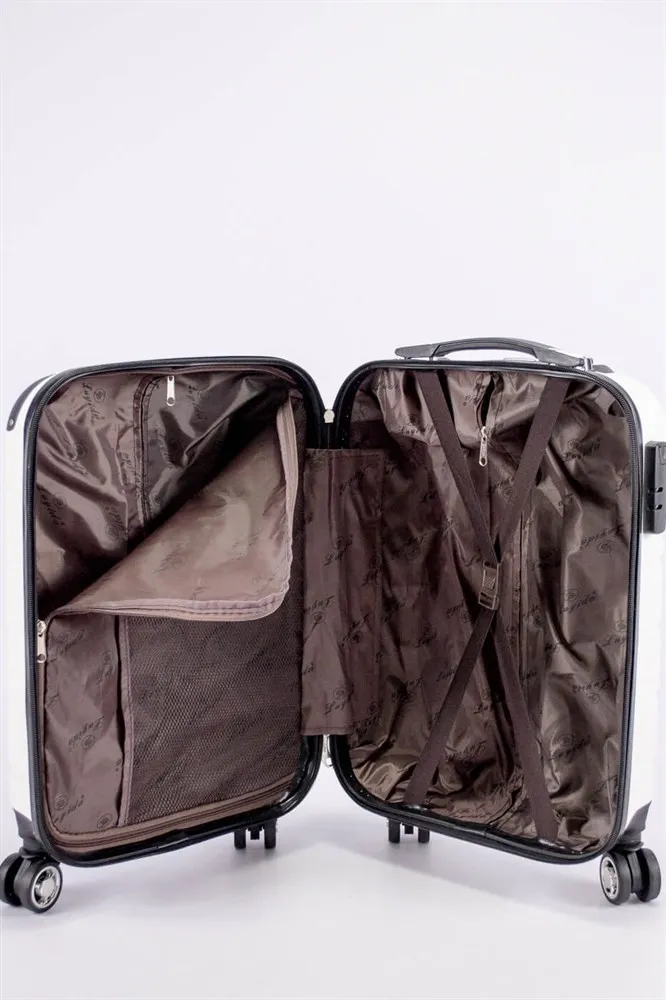 Чемодан маленький из поликарбоната белый S (ручная кладь) на 4-х колесах с кодовым