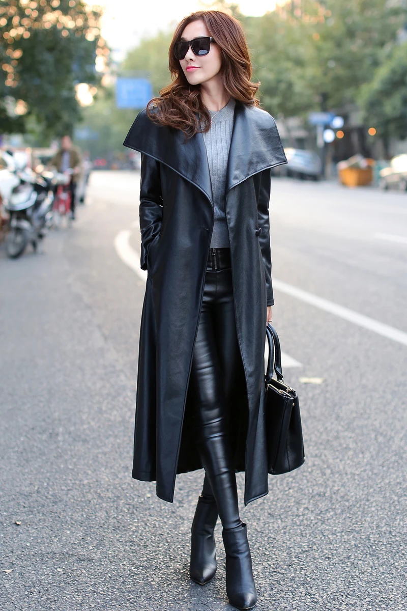 High Leather 2021 Jacket Full Specials Authentic Street Women's Long Coat Winter New Women's Large Size Slim Trench Coat