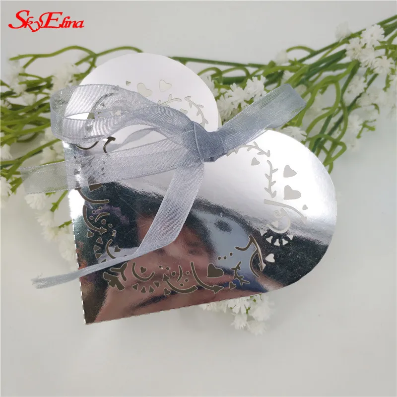 Bright Silver 50 шт. подарок в форме сердца коробки детский душ день рождения коробка конфет лазерная резка Подарочная сумка для детей партия коробка для свадебных сувениров 8Z - Цвет: Bright Silver