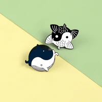 chinese taoist yin and yang philosophy pins carp whale enamel metal pins brooches badges lapel clothes pins women jewelry gifts