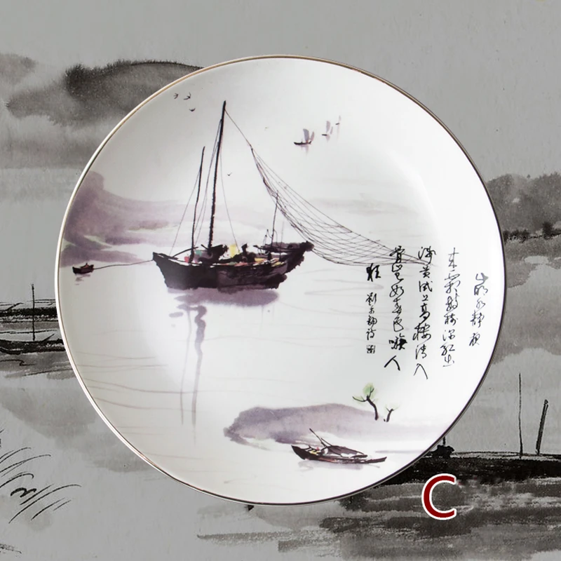 Китайская пейзажная живопись подвесная тарелка керамическая настенная