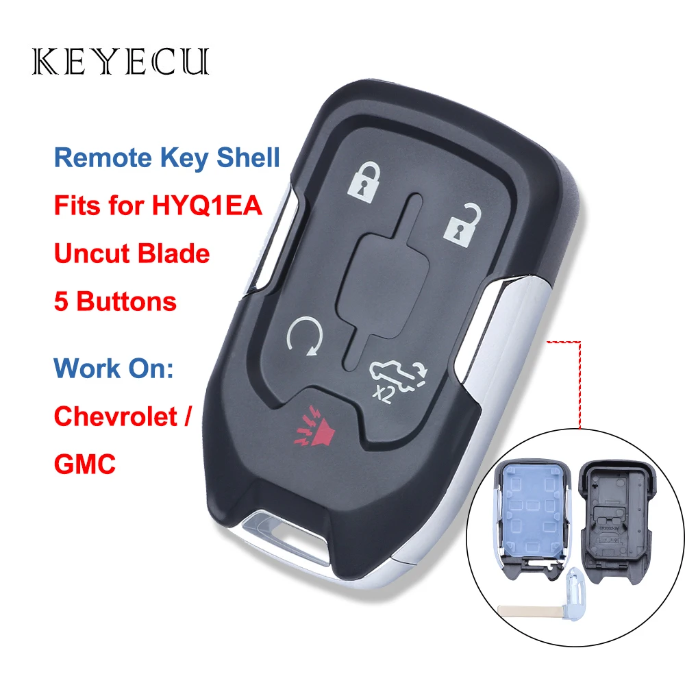 

Keyecu Replacement Smart Remote Car Key Shell Case - 5 Buttons & Uncut Blank Blade - FOB for Chevrolet Silverado for GMC Sierra