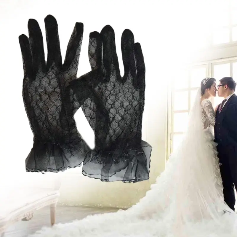 

Bridal Lace Net Yarn Gloves Wrist Length Gloves Finger Short Wedding Accessories XX9D