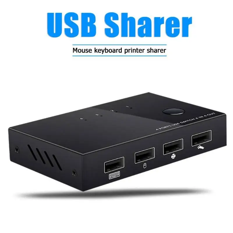 

VKTECH USB Switch Box 4 Port USB 2.0 Switcher PC Sharing Splitter for Keyboard Mouse Printer Monitor Compatible with USB devices