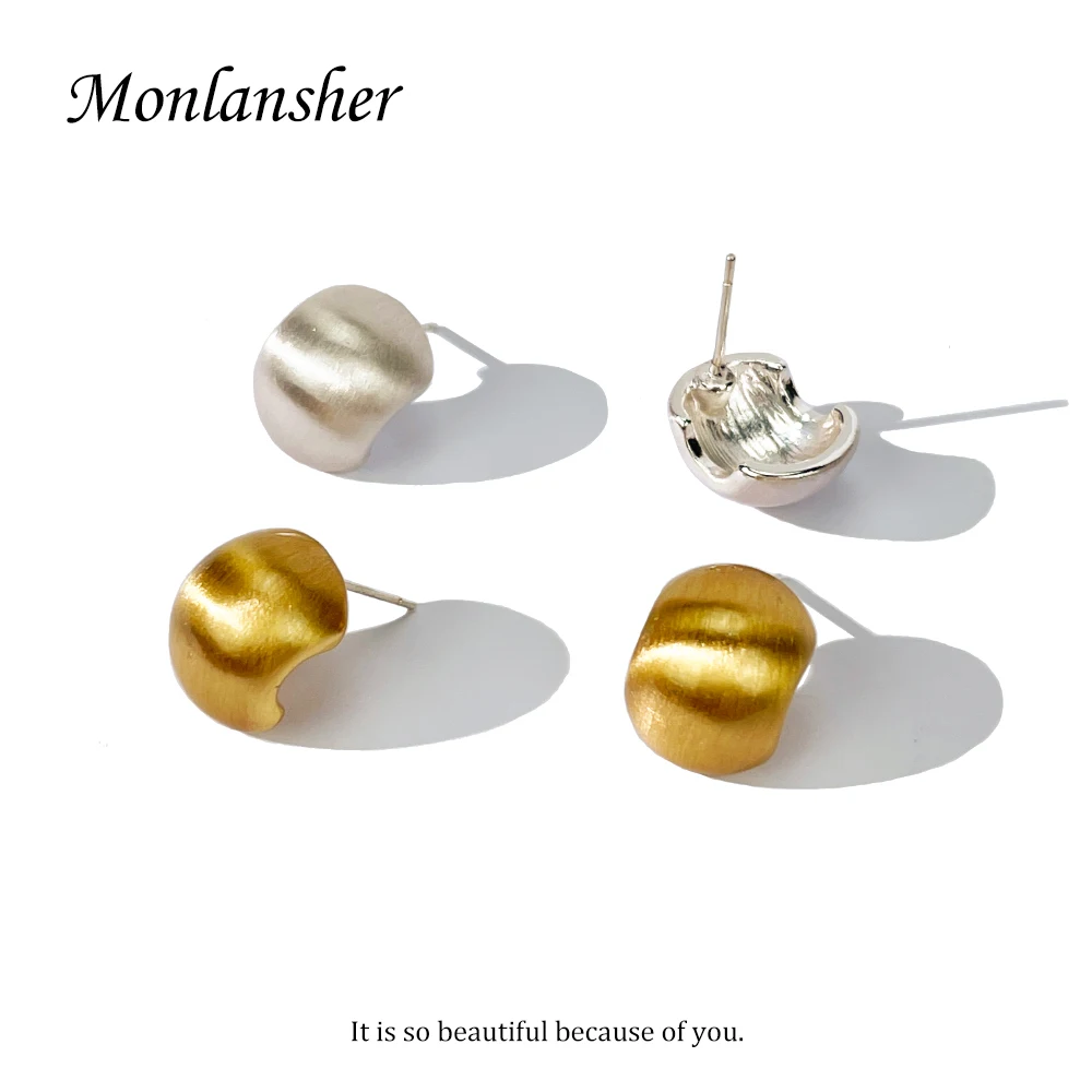 

Monlansher Chunky Geometric Brushed Beans Stud Earrings Gold Silver Color Brass Earrings Minimalist Earrings Jewelry for Women