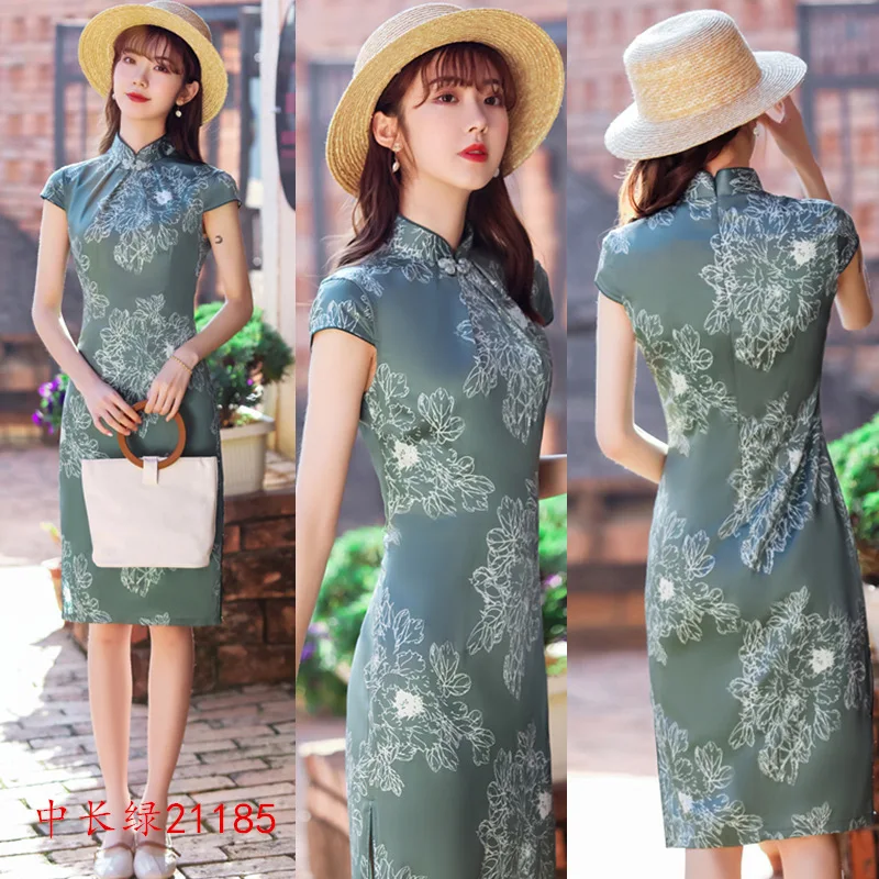 

Mandarin Collar Qipao Chinese Women's Elegant Short Lady Handmade Button Cheongsam Sexy Dress Clothing Size M-XXXL