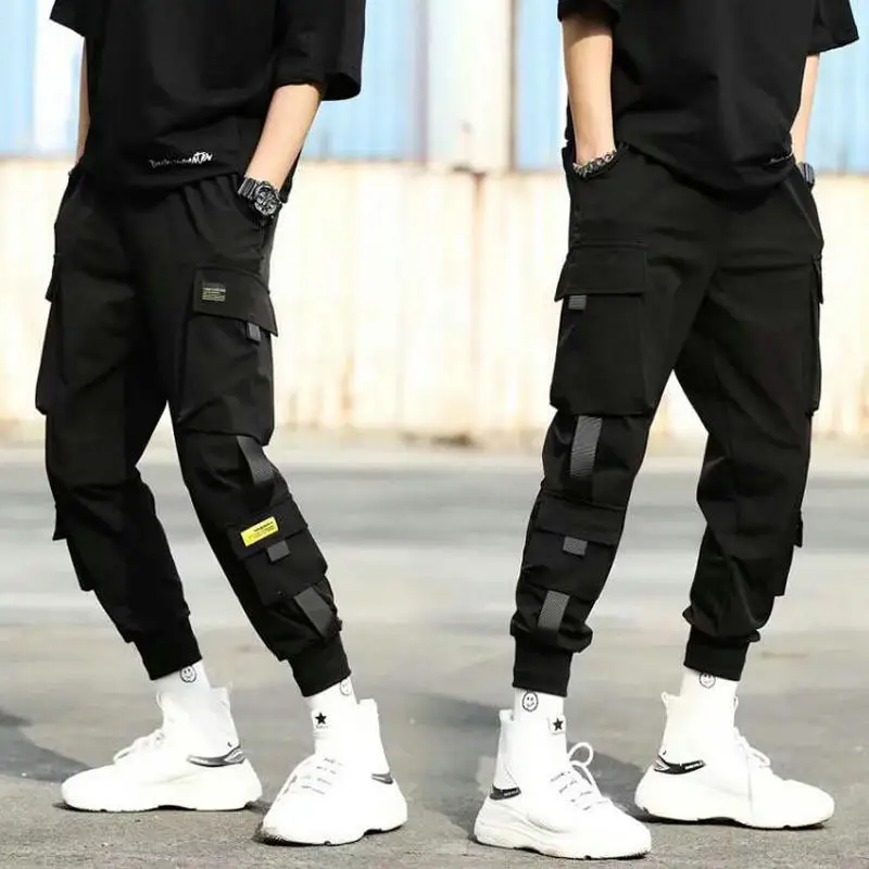 

Nice Autumn Pop Hip Hop Joggers Men Black Harem Pants Multi-pocket Ribbons Man Sweatpants Streetwear Casual Mens Pants XS-3XL