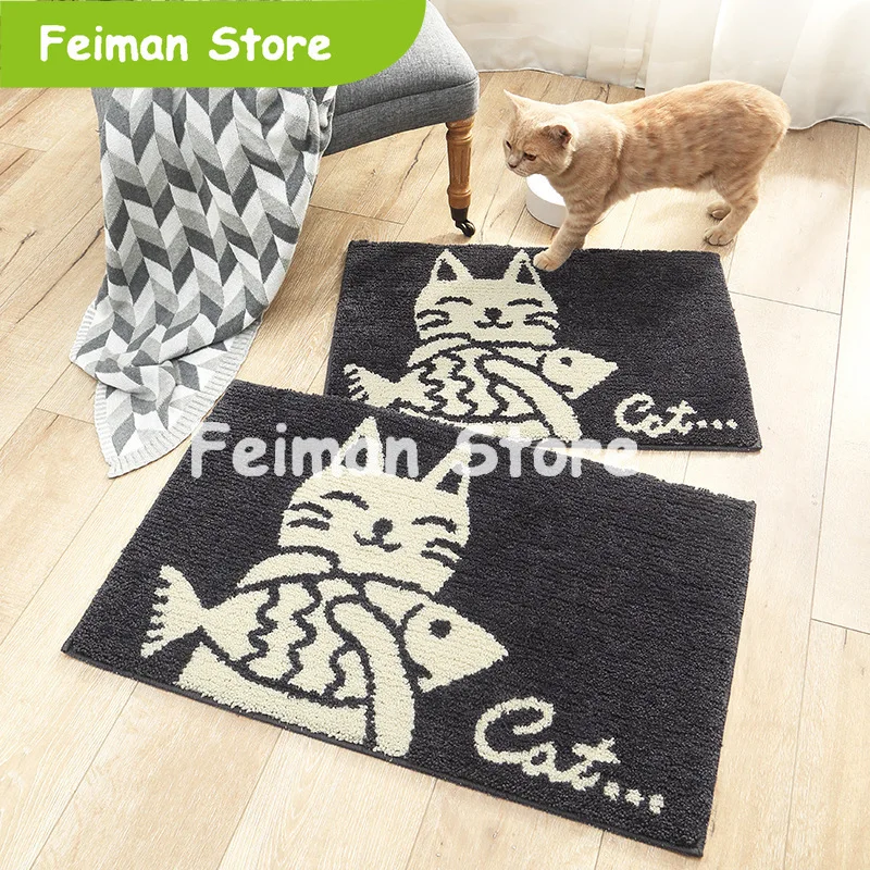 Скандинавский мультфильм внутренний входной коврик Флокирование милый Кот
